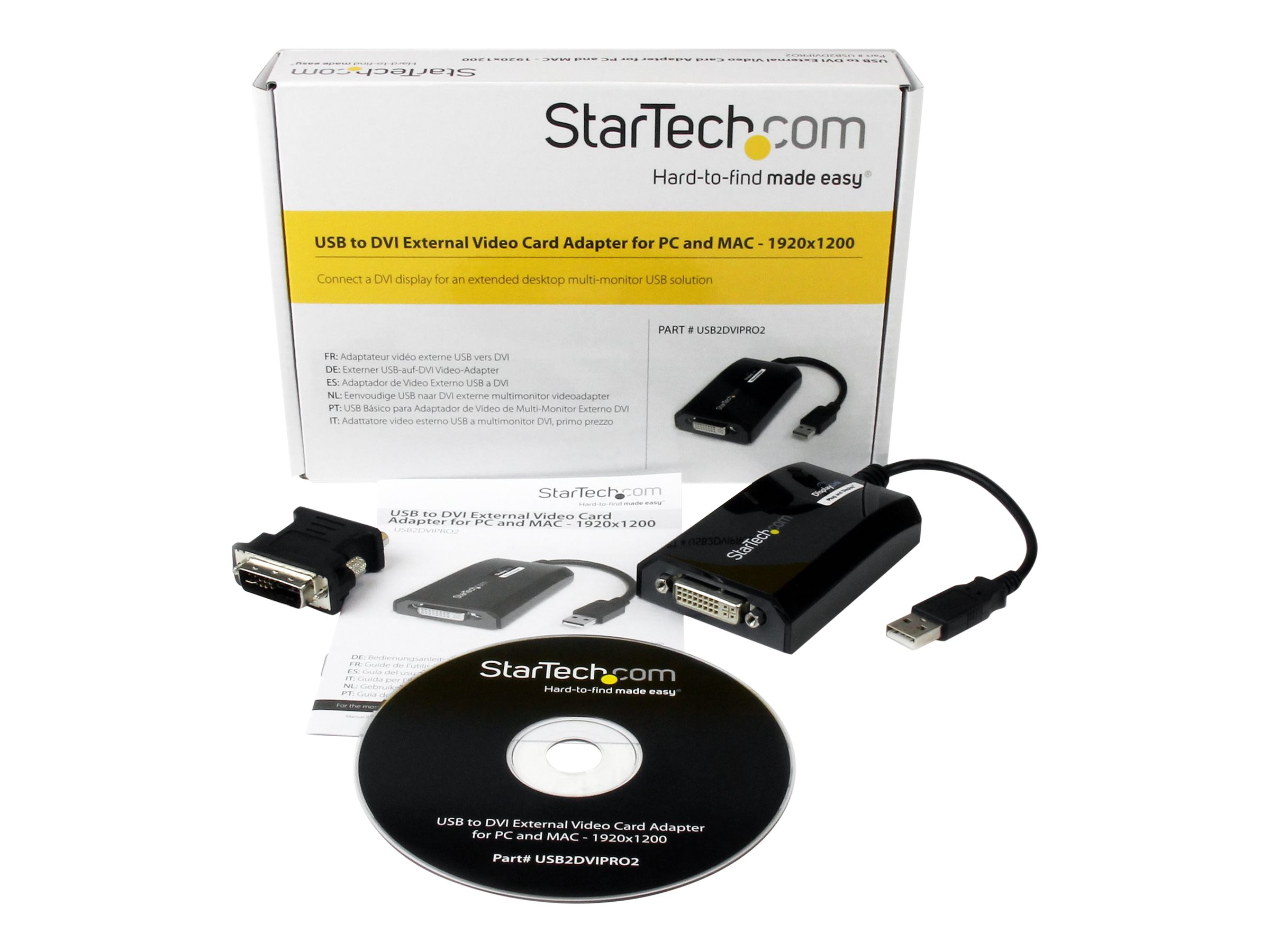 StarTech.com USB auf DVI Video Adapter - Externe Multi Monitor Grafikkarte für PC und MAC - 1920x1200 - USB/DVI-Adapter - USB (M)