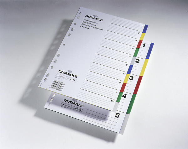 DURABLE Ordnerregister Vollformat blanko blau, gelb, rot, gruen, grau 10-teilig, 1 Satz DURABLE Ordnerregister Vollformat blanko blau, gelb, rot, gruen, grau 10-teilig, 1 Satz