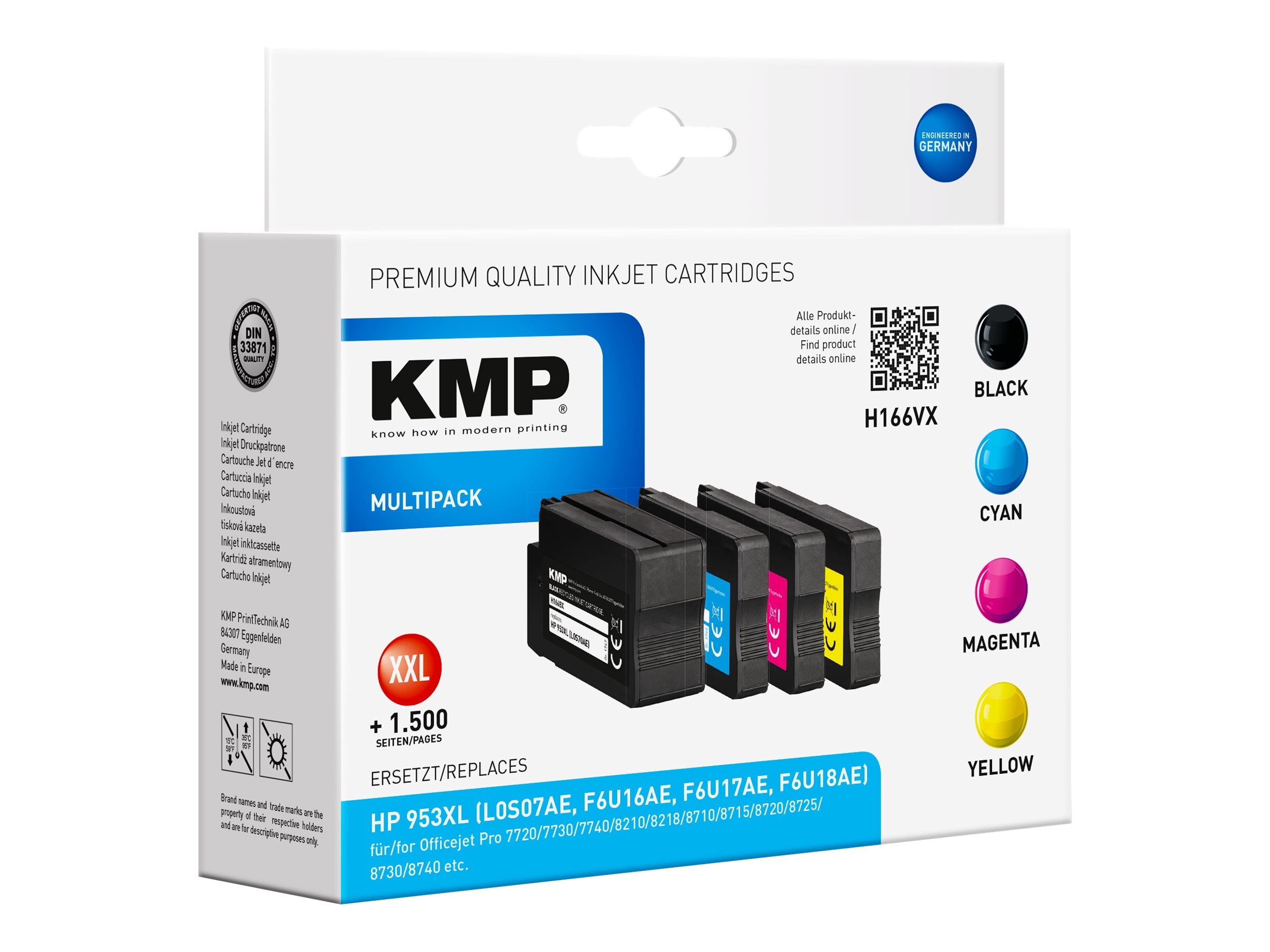 KMP H166VX schwarz, cyan, magenta, gelb Druckerpatronen kompatibel zu HP 953XL (3HZ52AE), 4er-Set KMP H166VX schwarz, cyan, magenta, gelb Druckerpatronen kompatibel zu HP 953XL (3HZ52AE), 4er-Set