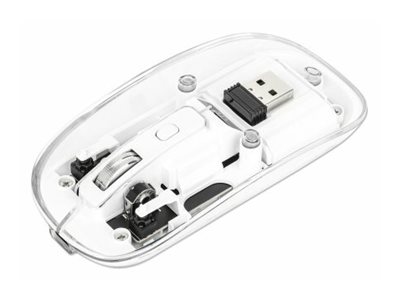 MANHATTAN Transparente Wiederaufladbare Kabellose Maus LED-Beleuchtung USB-A-Mikroempfänger Links-/Rechtshänder durchsichtig/weiss
