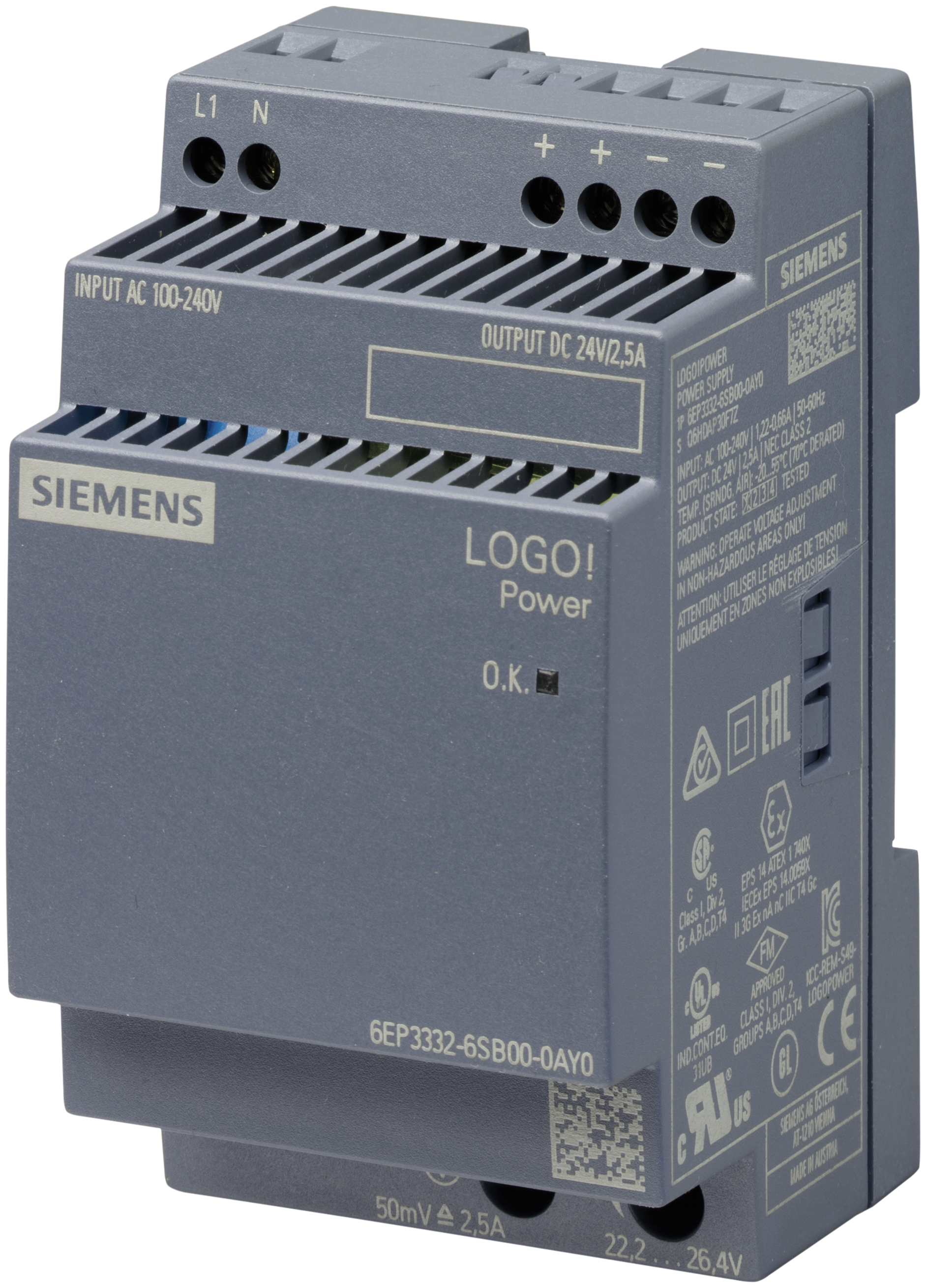 Siemens Stromversorgung LOGO!Power 1phasig DC 24 V/2,5 A Siemens Stromversorgung LOGO!Power 1phasig DC 24 V/2,5 A