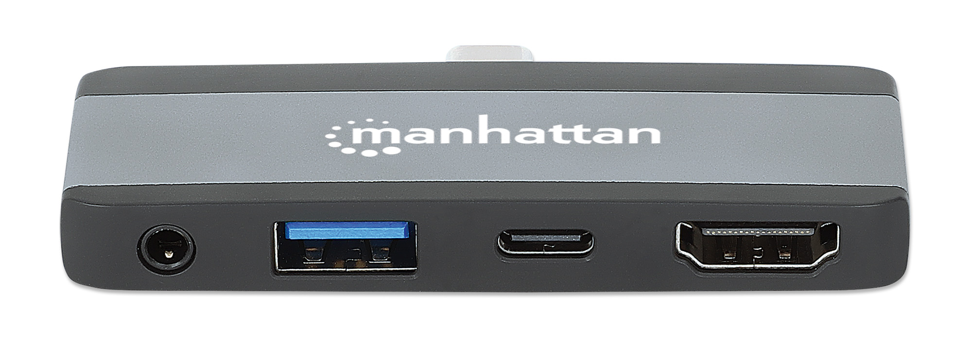MANHATTAN USBC PD 4in1 Mobile Dockingstation 100W HDMI 4K30Hz USBA 10 Gbits 3,5mm Klinke PassthroughLadeanschluss Aluminium