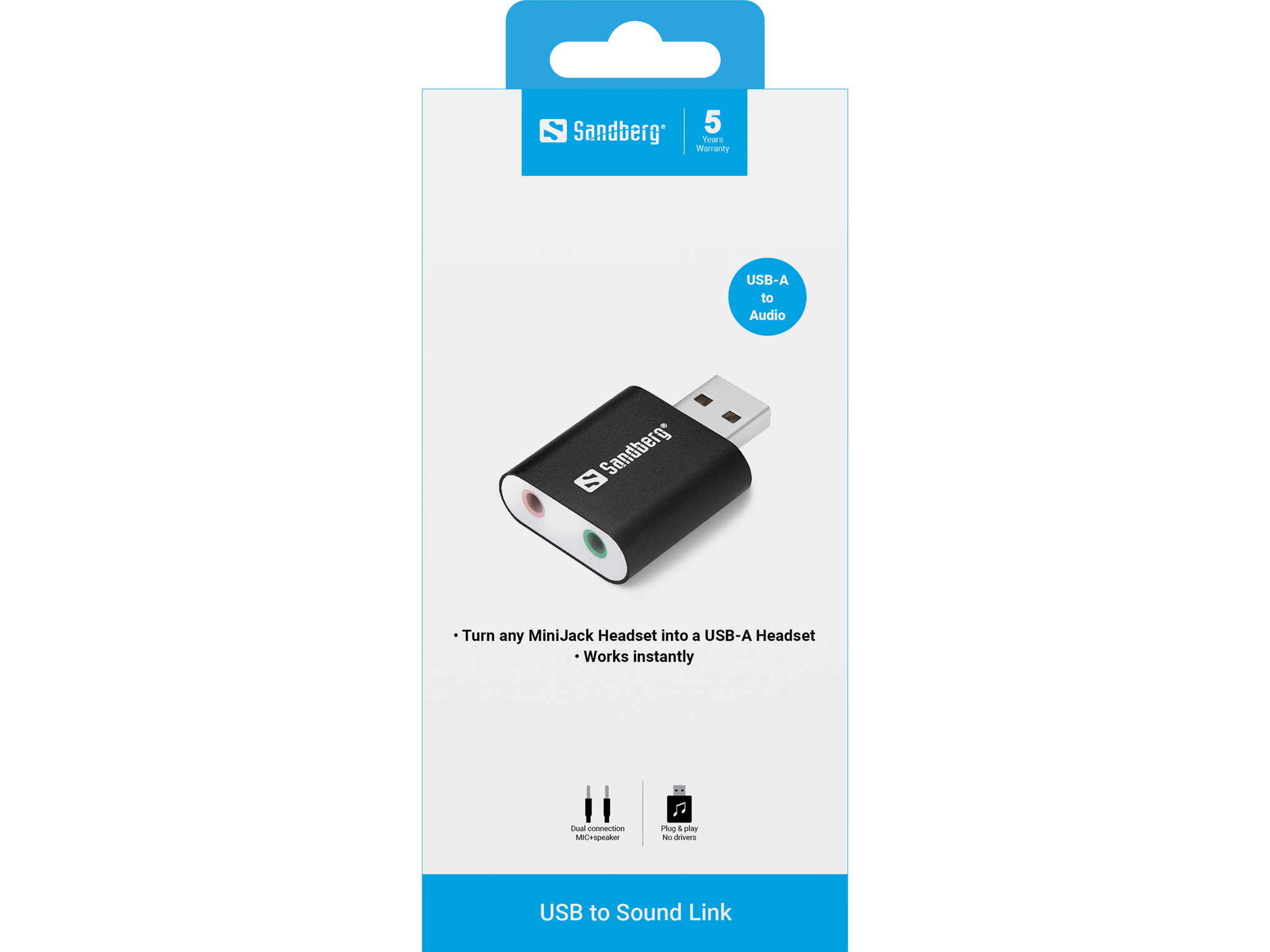 SANDBERG USB to Sound Link Externe USBSoundkarte mit Anschluessen fuer Lautsprecher und Mikrofon