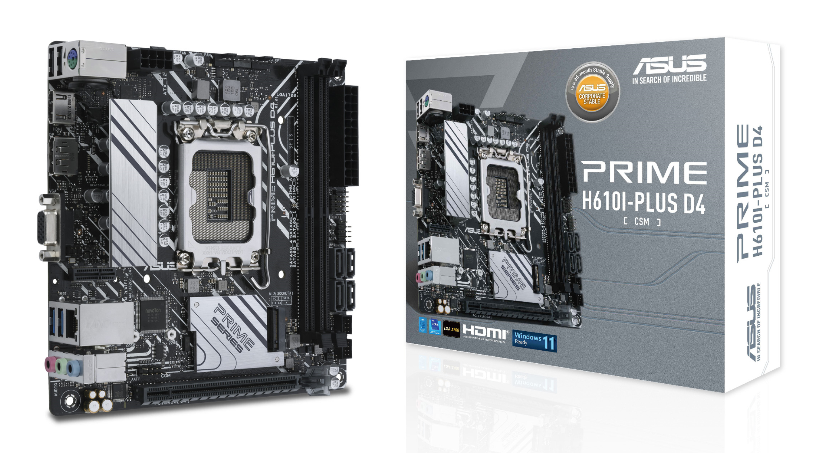 ASUS PRIME H610IPLUS D4CSM Intel H610 LGA 1700 2DDR4 1xPCIe 4030 x16 1xM2 4xSATA 6Gbs 4xUSB 32 Mini ITX MB