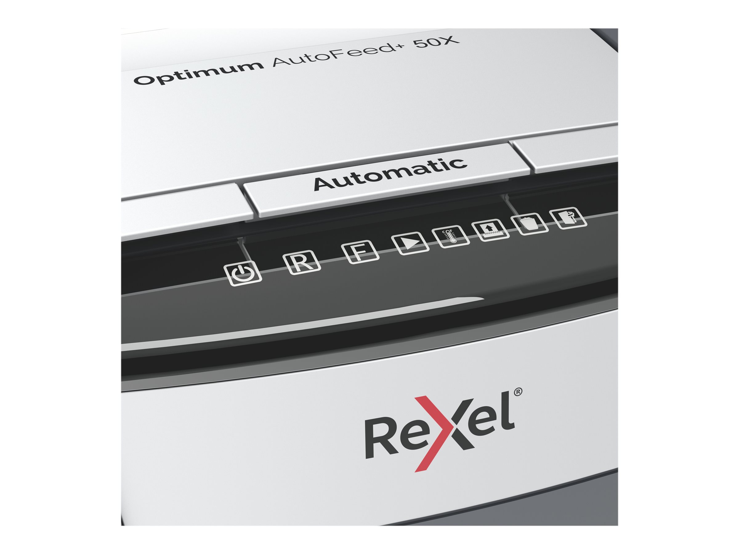 Rexel Optimum AutoFeed+ 50X Aktenvernichter mit Partikelschnitt P-4, 4 x 28 mm, bis 50 Blatt, schwarz