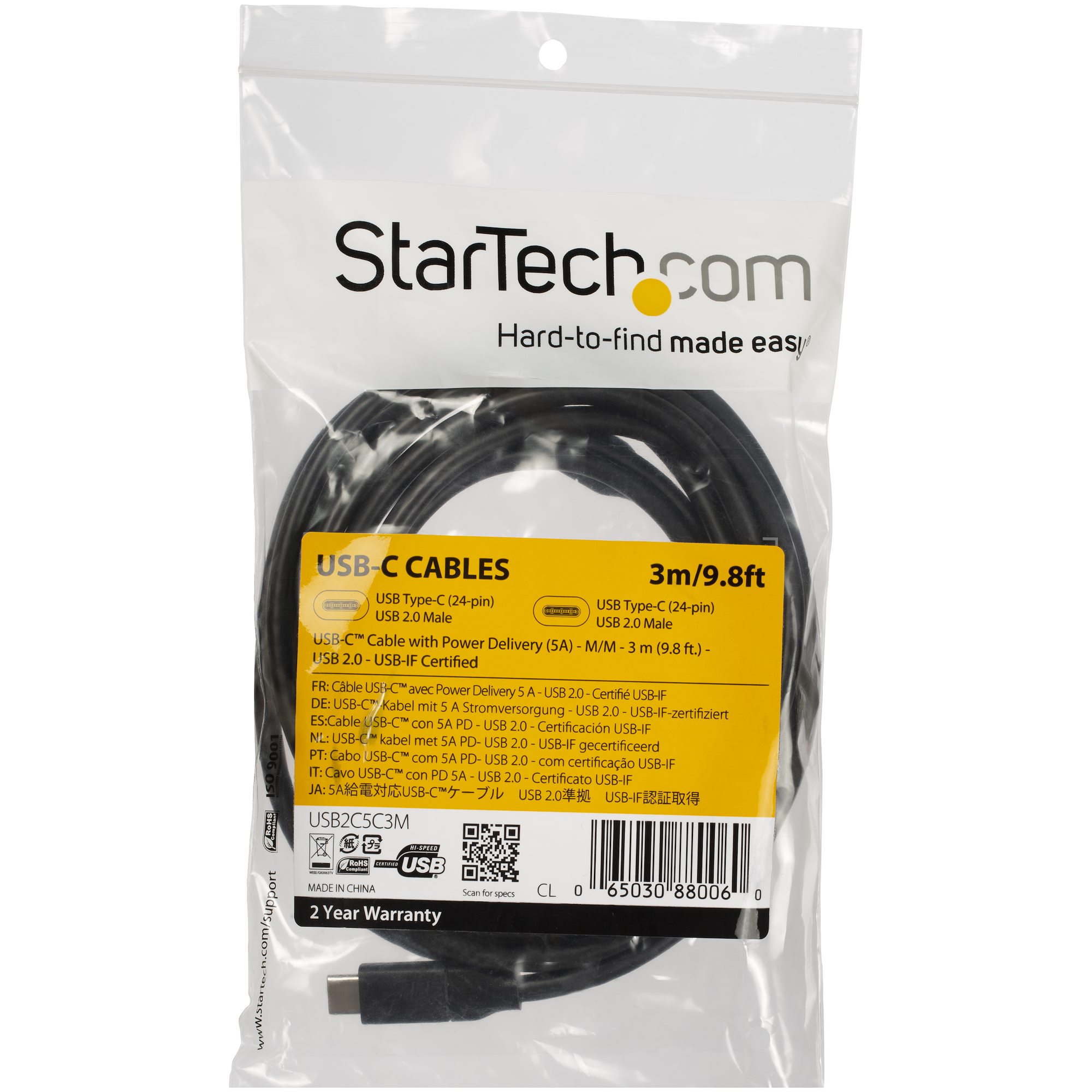 STARTECHCOM USB C To USB C Cable 10 ft 3m USBIF Certified 5A PD USB 20 USB Type C Charging Cable USB C Fast Charge