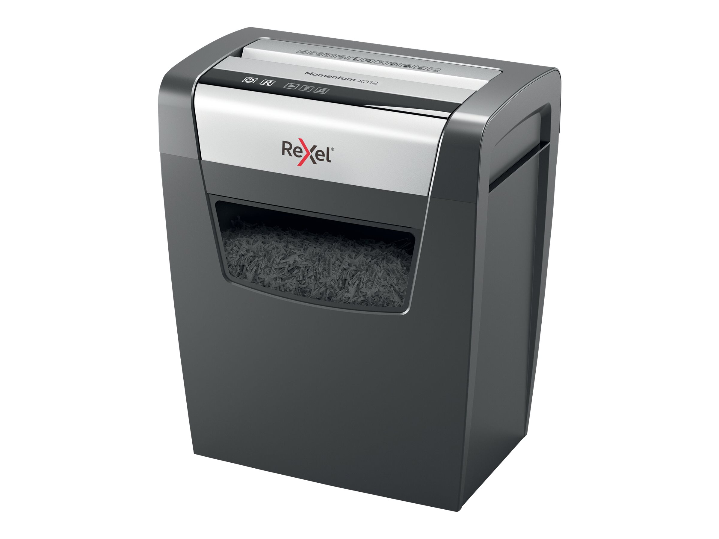 Rexel Momentum X312 Aktenvernichter mit Partikelschnitt P-3, 5 x 42 mm, bis 12 Blatt, schwarz