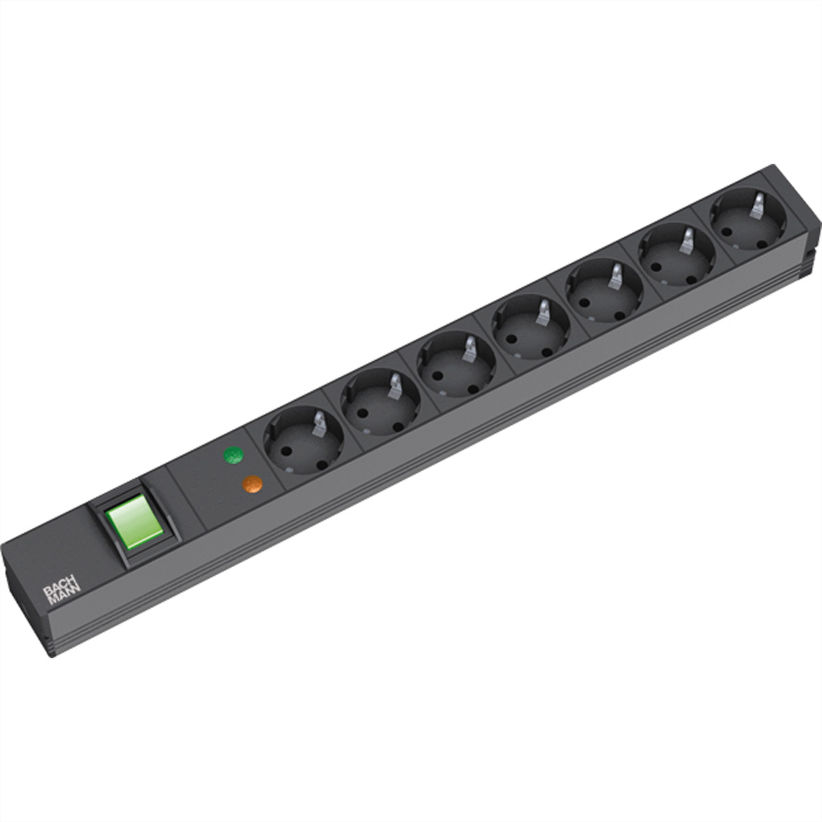 Bachmann 19"-Steckdosenleiste ALU 1HE ueSS, 7-fach, schwarz 2,0m, mit Schalter Bachmann 19"-Steckdosenleiste ALU 1HE ueSS, 7-fach, schwarz 2,0m, mit Schalter