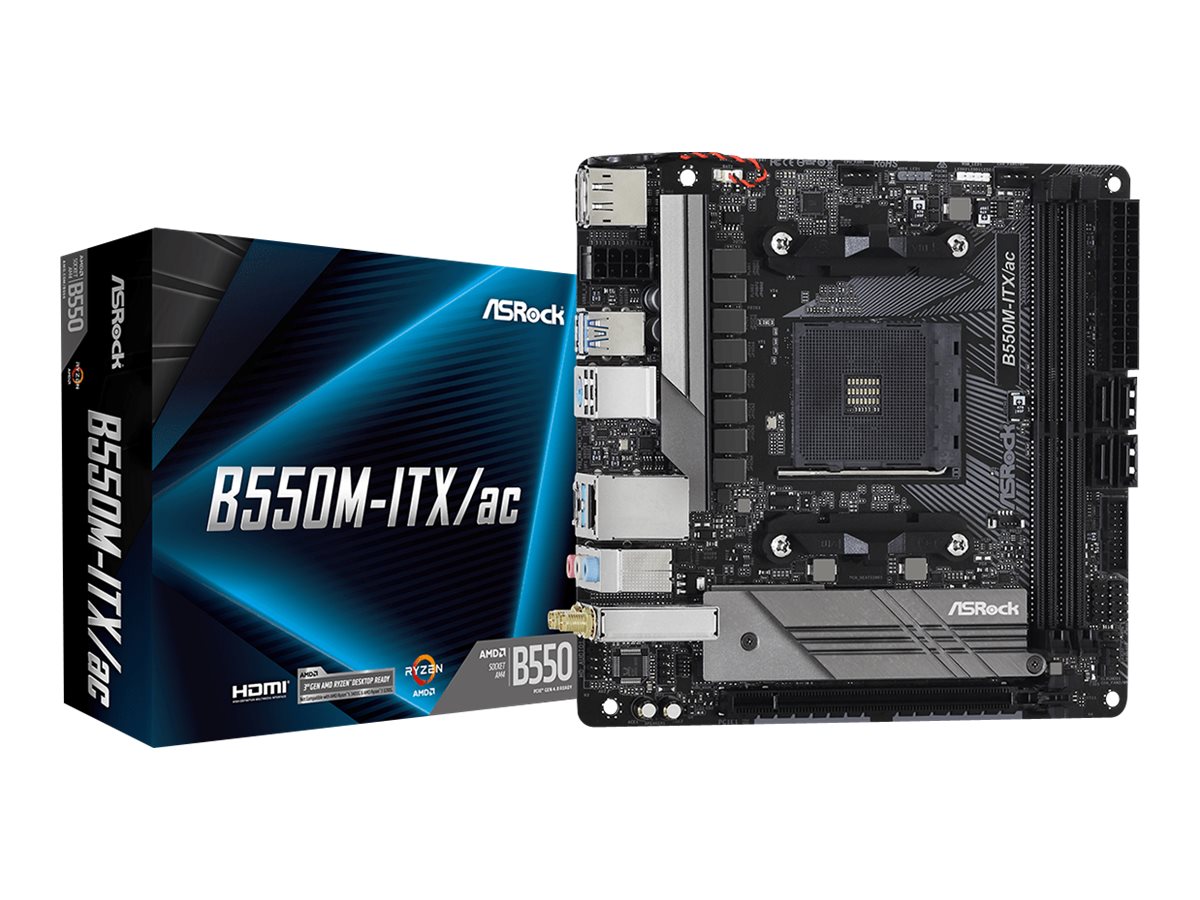 ASRock B550M-ITX/ac - Motherboard - Mini-ITX - Socket AM4 - AMD B550 Chipsatz - USB-C Gen1, USB 3.2 Gen 1 - Bluetooth, Gigabit LAN, Wi-Fi - Onboard-Grafik (CPU erforderlich)