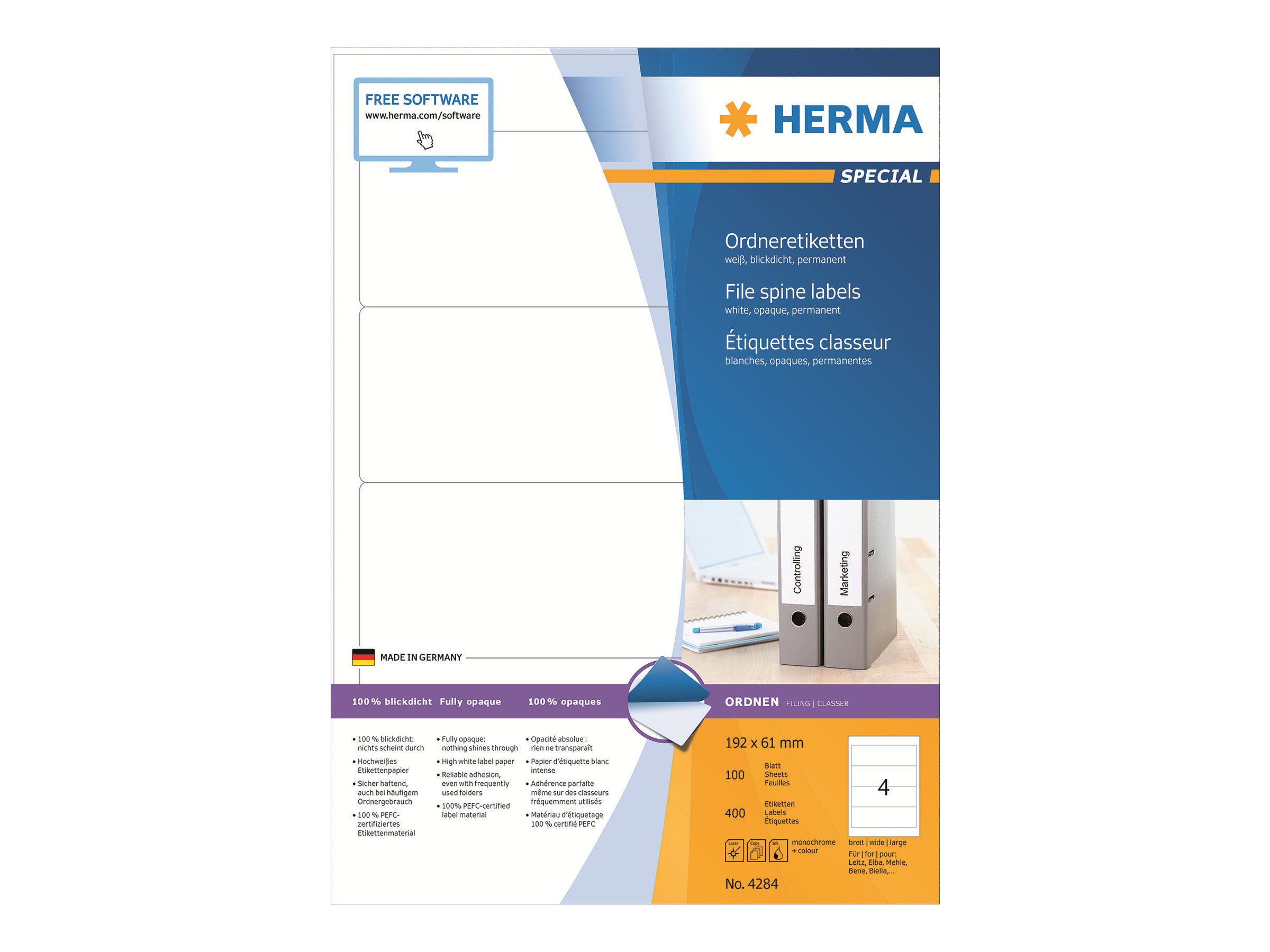 400 HERMA Ordneretiketten 4284 weiss