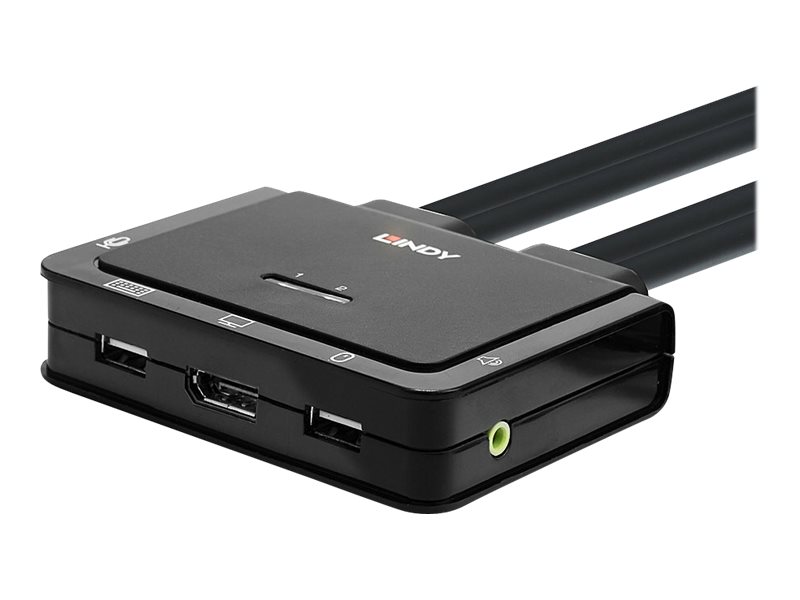 LINDY 2 Port DisplayPort 1.2 USB 2.0 Cable KVM Switch mit Audio