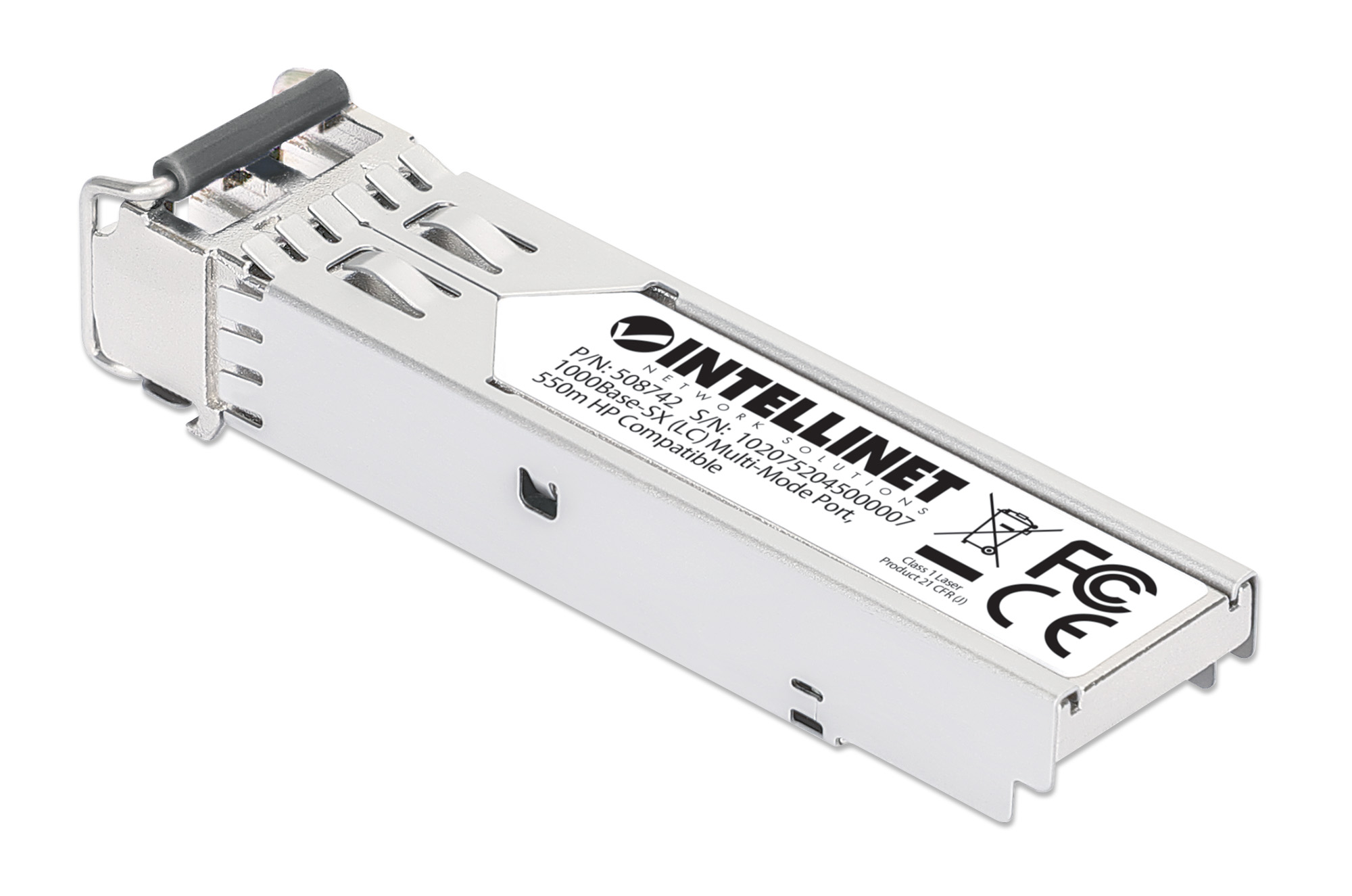 INTELLINET Gigabit SFPModul MiniGBIC Transceiver für LWLKabel 1000BaseSX LC MultimodePort 550 m HPEkompatibel silber