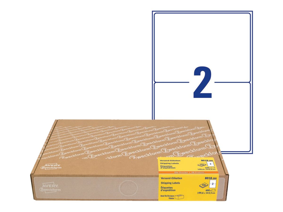 600 AVERY Zweckform Versandetiketten 8018-300 weiss 199,6 x 143,5 mm 600 AVERY Zweckform Versandetiketten 8018-300 weiss 199,6 x 143,5 mm