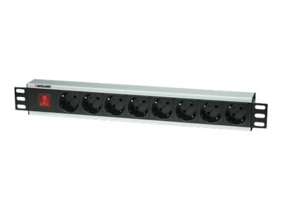 INTELLINET 48,3cm 19Z Steckdosenleiste 8-fach SCHUKO Steckdosen  Netzschalter Schwarz 3 m Stromkabel 16A 250V AC 3,5 kW IEC 60884