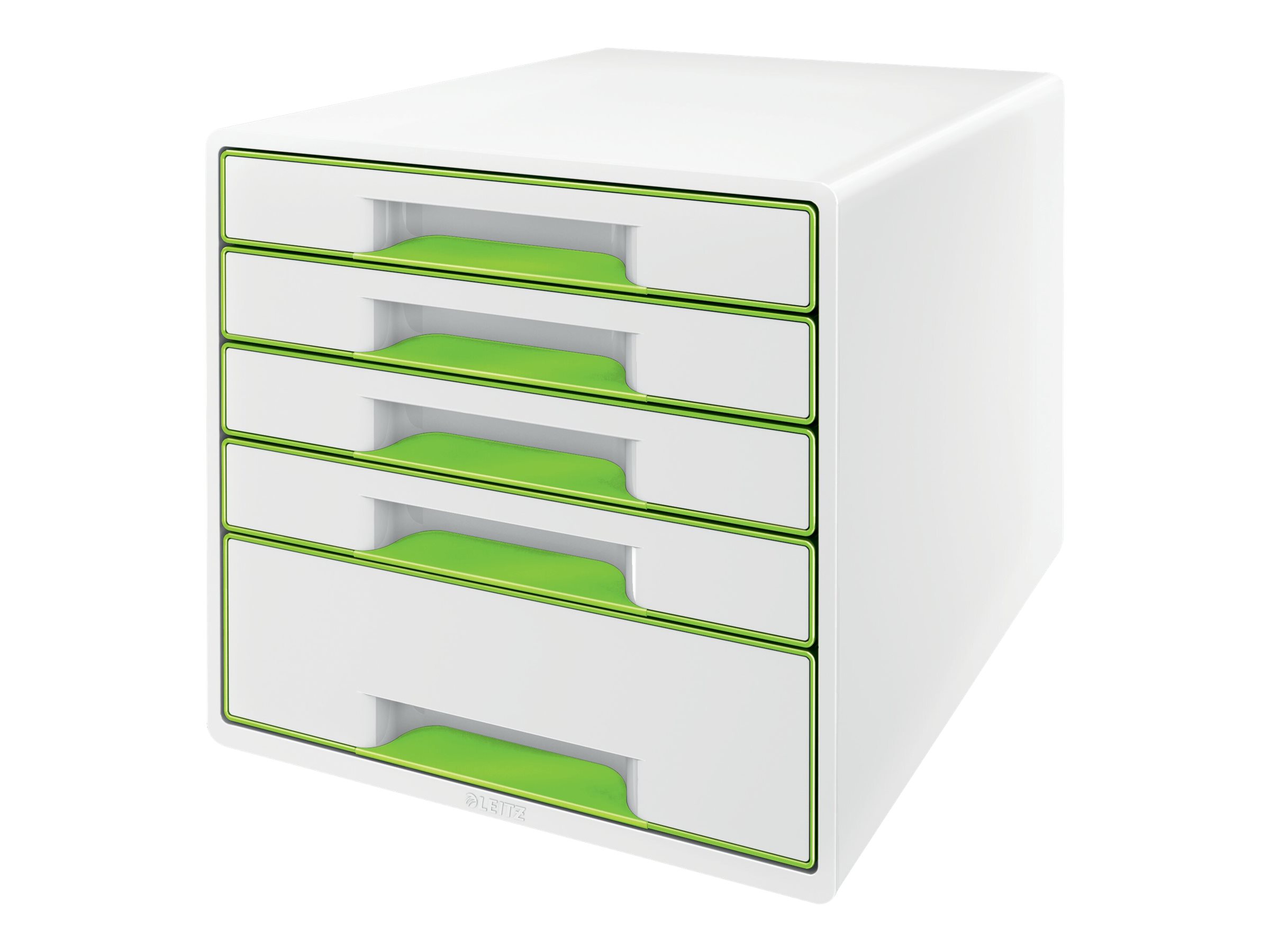 LEITZ Schubladenbox WOW Cube  perlweiss/gruen 52142054, DIN A4 mit 5 Schubladen