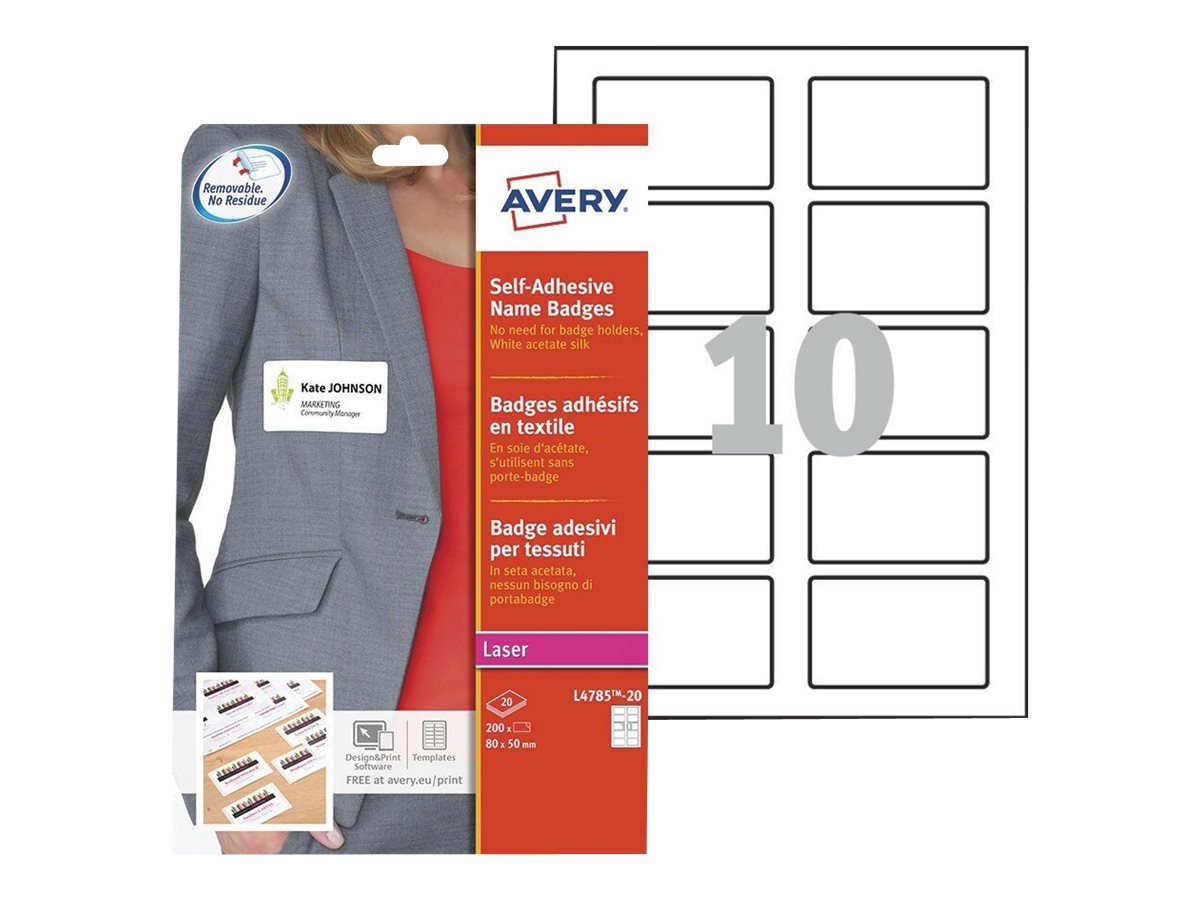 200 AVERY Zweckform Namensetiketten L4785-20 weiss 80,0 x 50,0 mm