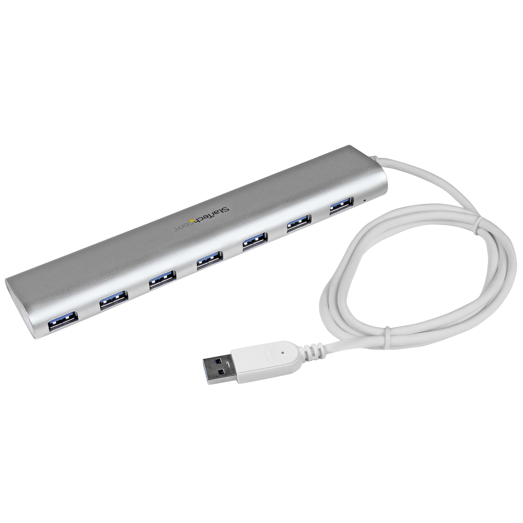 STARTECHCOM 7 Port kompakter USB 30 Hub mit eingebautem Kabel Aluminium USB Hub Silber
