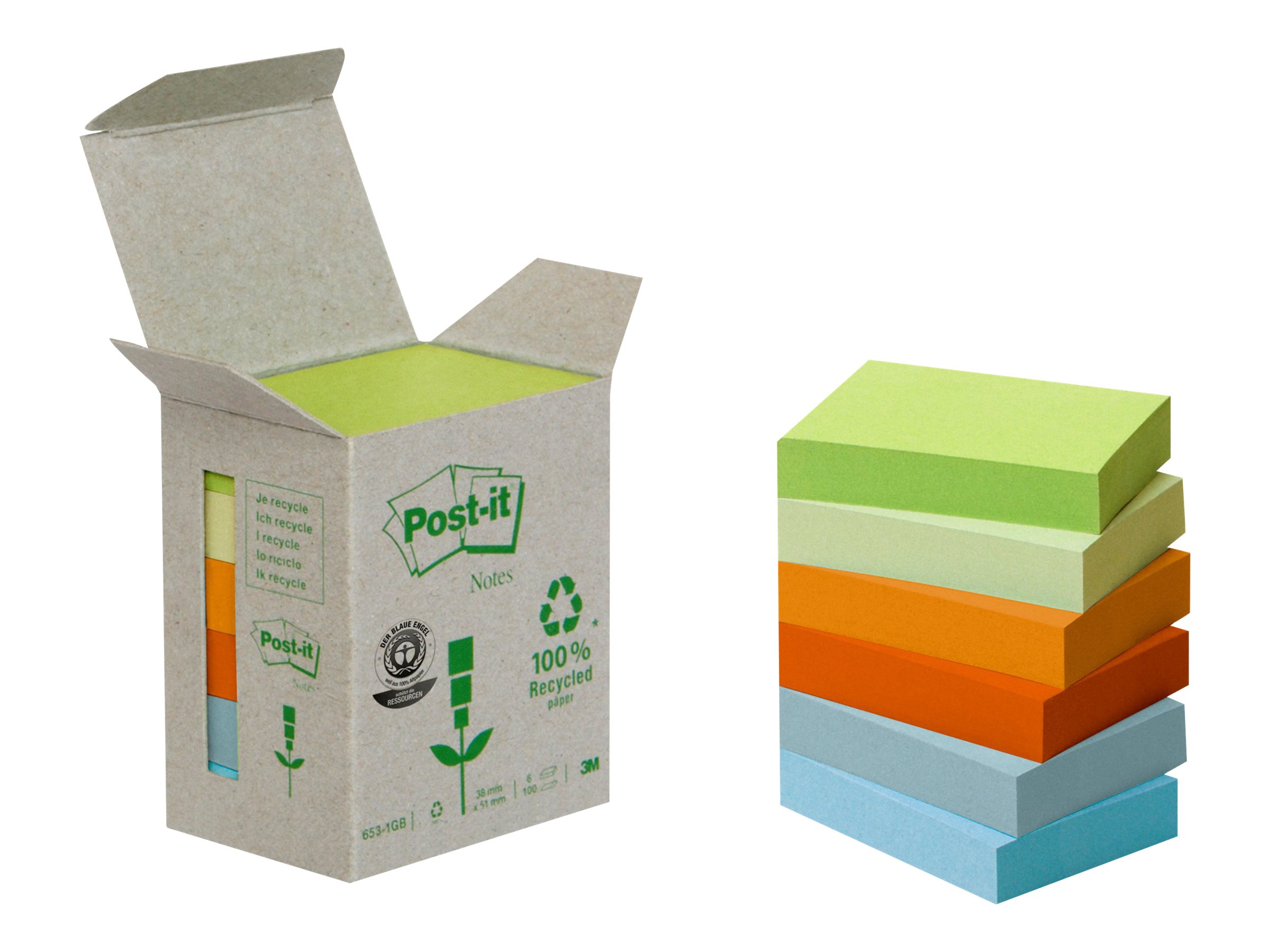 Post-it® Recycling Notes Rainbow Haftnotizen farbsortiert, 6 Bloecke Post-it® Recycling Notes Rainbow Haftnotizen farbsortiert, 6 Bloecke