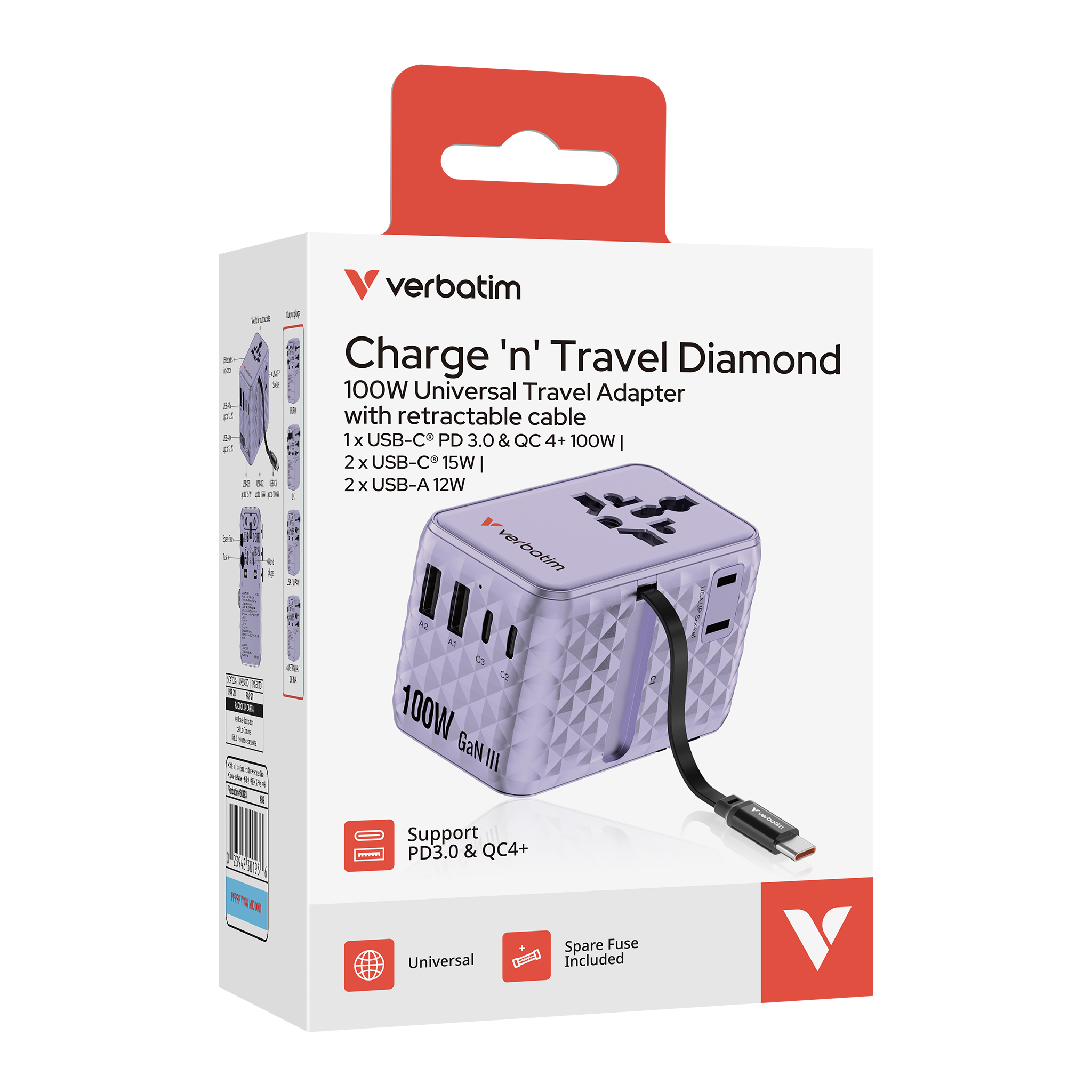 Verbatim 30193 Chargen Travel 100W Purple