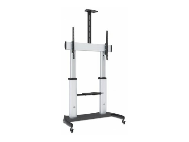 MANHATTAN Premium TV-Staender auf Rollen Traglast bis 100kg 60Z bis 100Z neigbar hoehenverstellbar 2 Fachboeden silber/schwarz