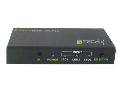 TECHLY HDMI Switch 4K UHD 3D 3-Wege schwarz 3xHDMI Buchse Eingaenge 1xHDMI Buchse Ausgang 1x Eingang DDC-Signal 5V