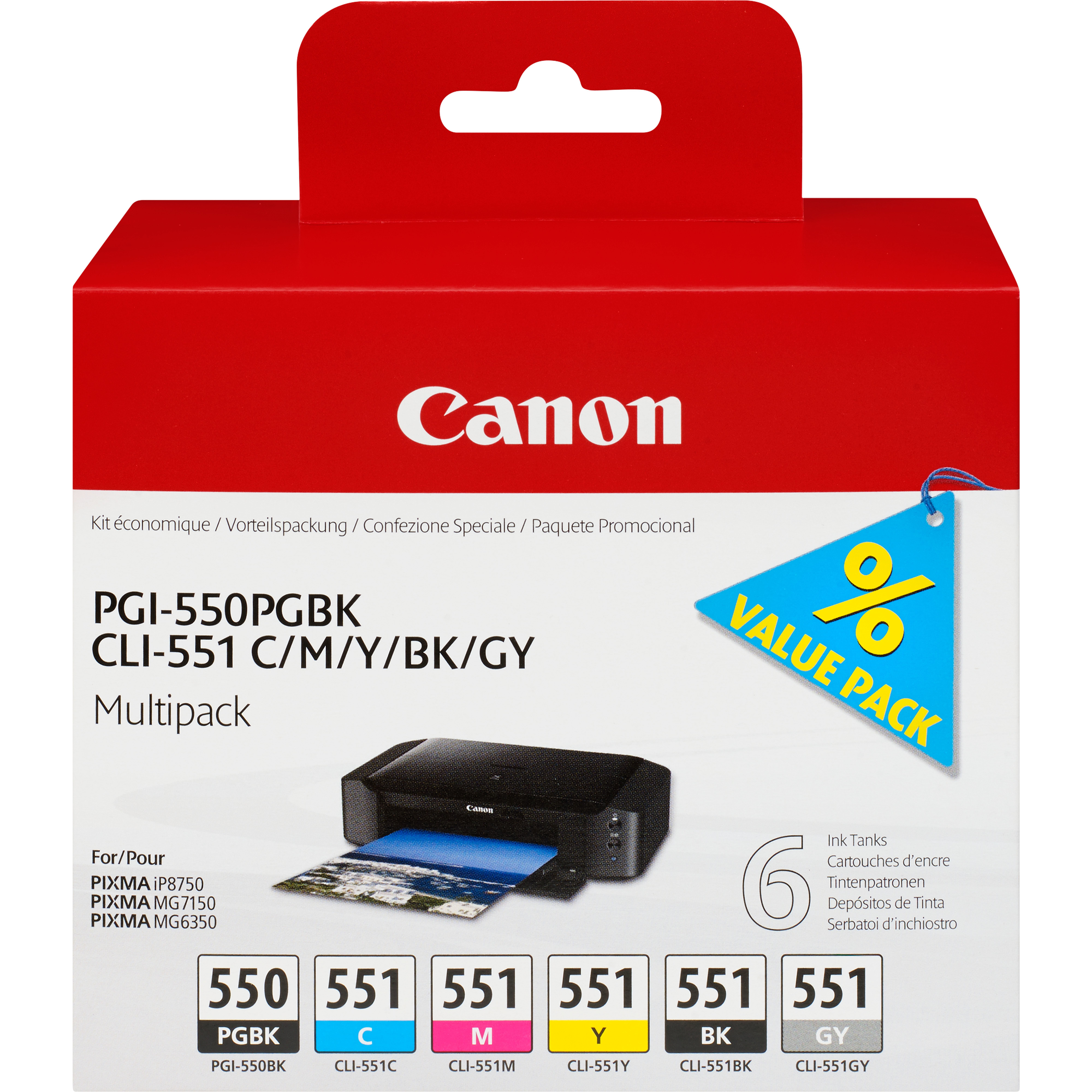 Canon PGI550 PGBK CLI551 BKCMYGY 2x schwarz, cyan, magenta, gelb, grau Druckerpatronen, 6erSet