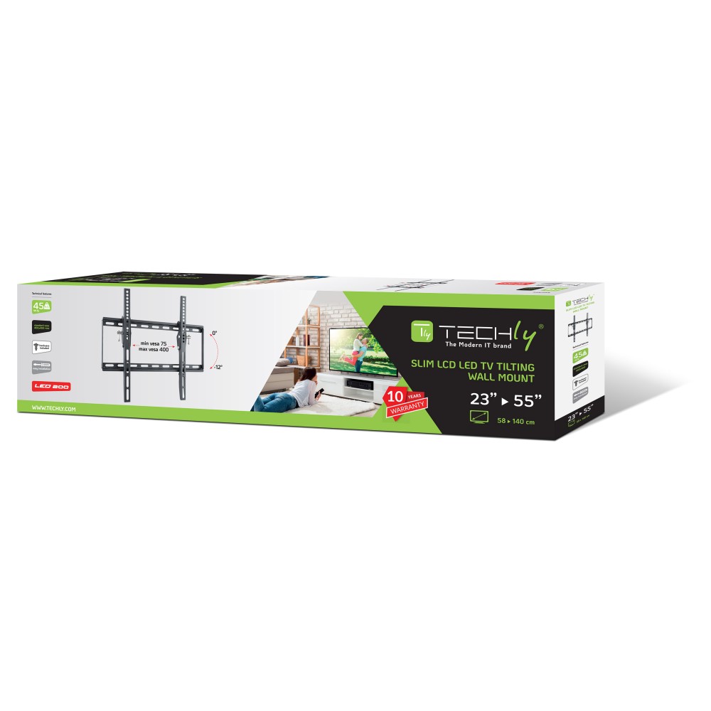 TECHLY Wandhalterung fuer LCD TV LED schwarz 58,42cm139,70cm 2355Zoll neigbar max45Kg