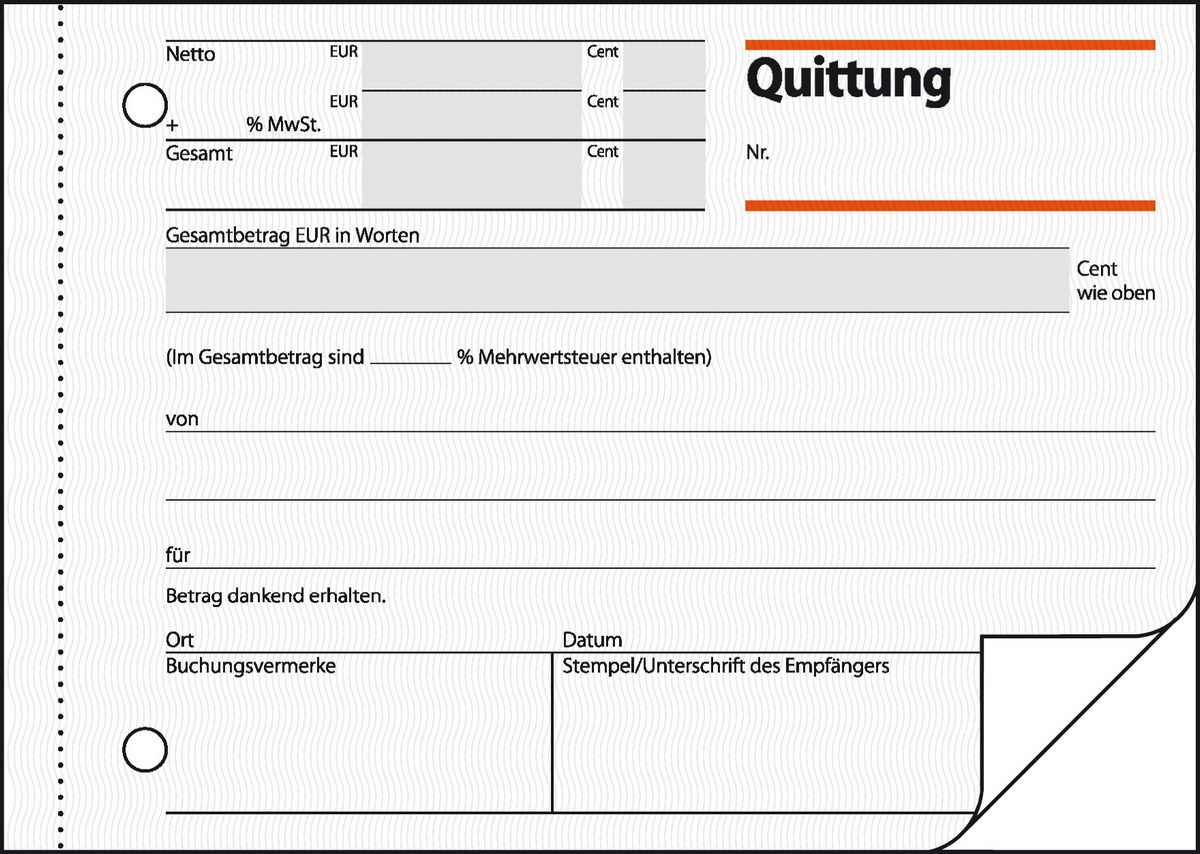 SIGEL Quittung, MwSt. separat ausgewiesen Formularbuch QU625