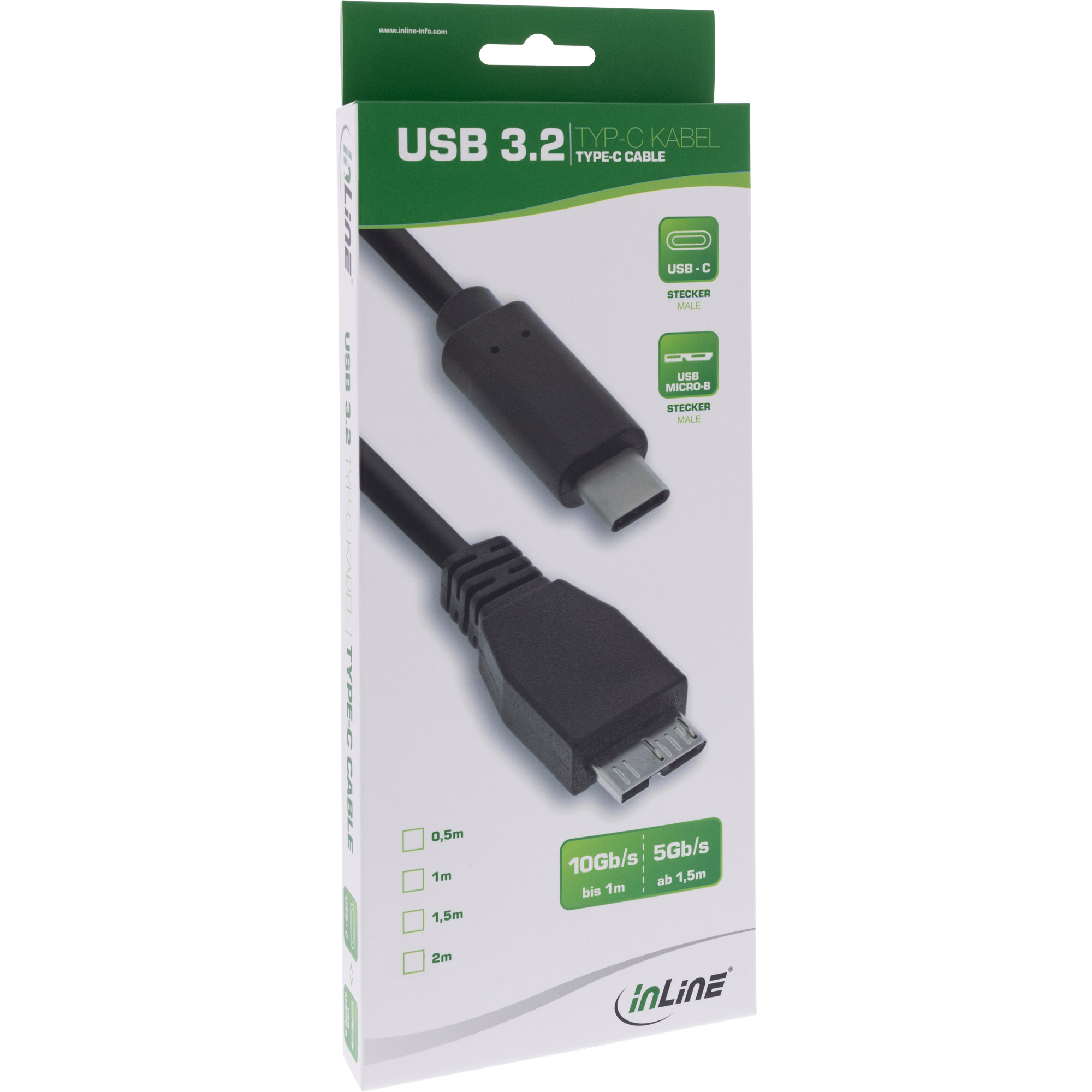 INLINE USB 3.1 Kabel Typ C an Micro-B Stecker Stecker schwarz 1m
