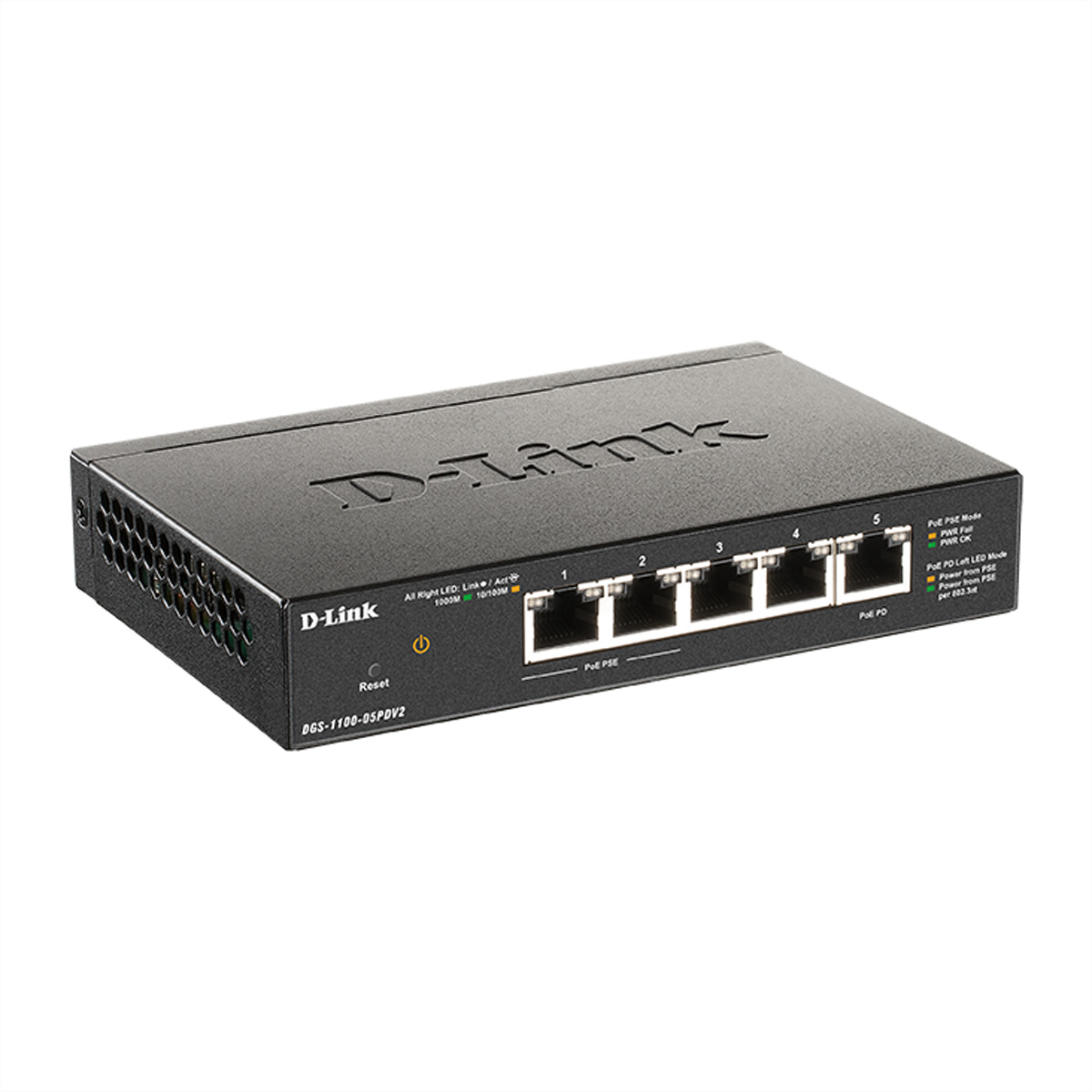 D-LINK DGS-1100-05PDV2 5-Port Gigabit PoE-powered PoE Smart Switch 5x 10/100/1000Mbit/s 1x PD Port  2x 802.3af Port (ohne Netzteil)