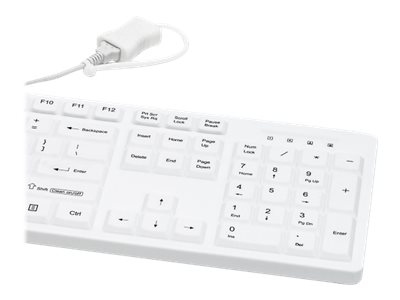GETT GCQ CleanType Easy Protect Silikon Tastatur mit Kunststoffgehaeuse NUM-Block 105 Tasten IP68 USB Farbe: weiss Layout: US GETT GCQ CleanType Easy Protect Silikon Tastatur mit Kunststoffgehaeuse NUM-Block 105 Tasten IP68 USB Farbe: weiss Layout: US