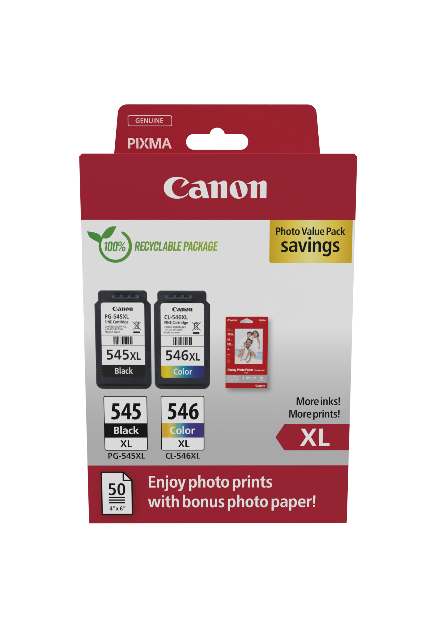 Canon PG-545XL CL-546XL Fotopapier Value Pack Schwarz Farbe