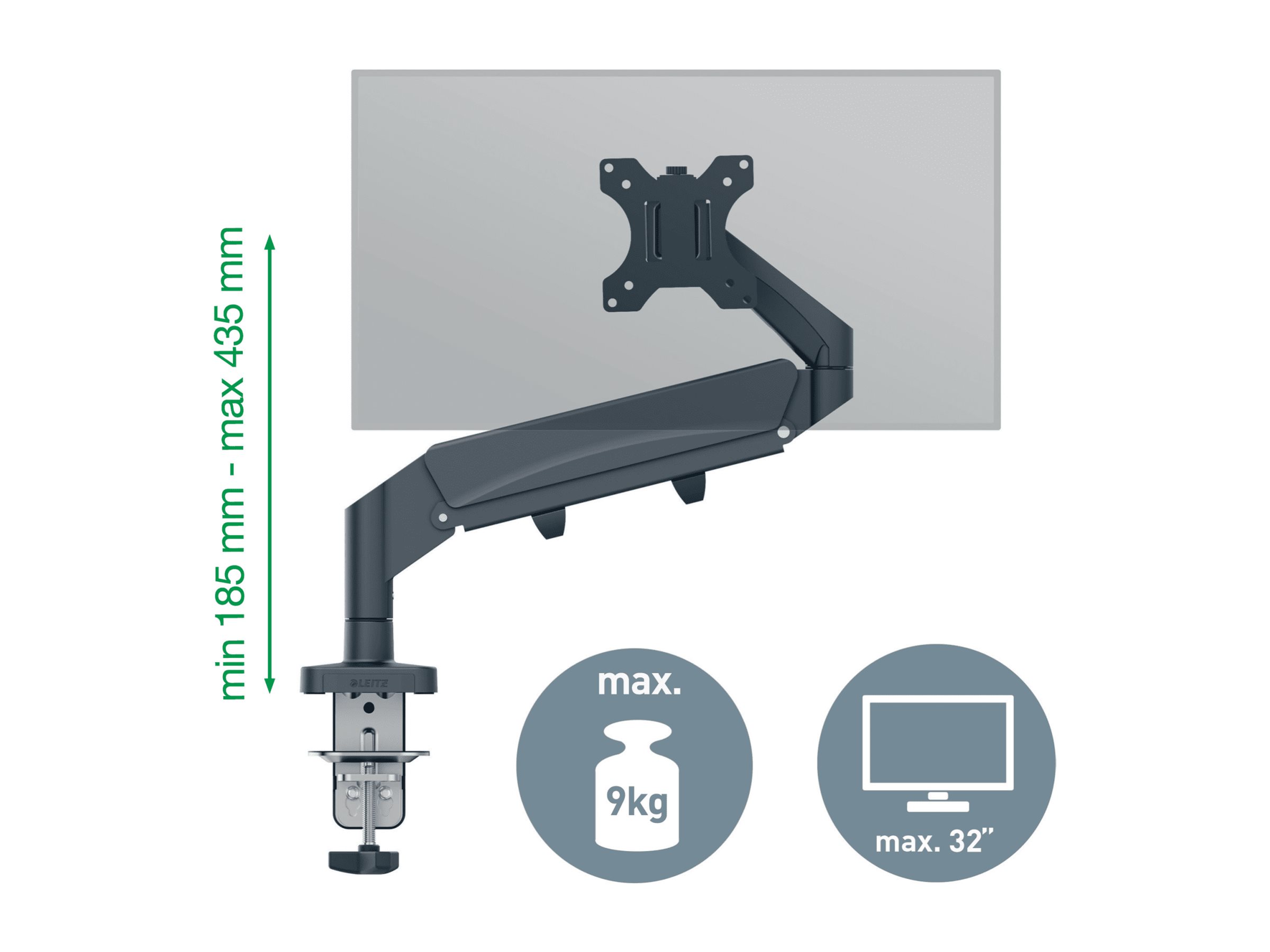 LEITZ Monitor-Halterung Ergo 64890089 dunkelgrau fuer 1 Monitor, Tischklemme LEITZ Monitor-Halterung Ergo 64890089 dunkelgrau fuer 1 Monitor, Tischklemme