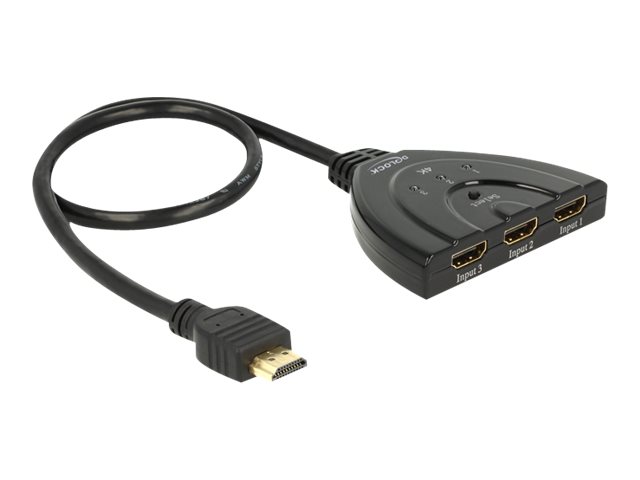 Delock HDMI UHD Switch 3 x HDMI in > 1 x HDMI out 4K mit integriertem Kabel 50 c