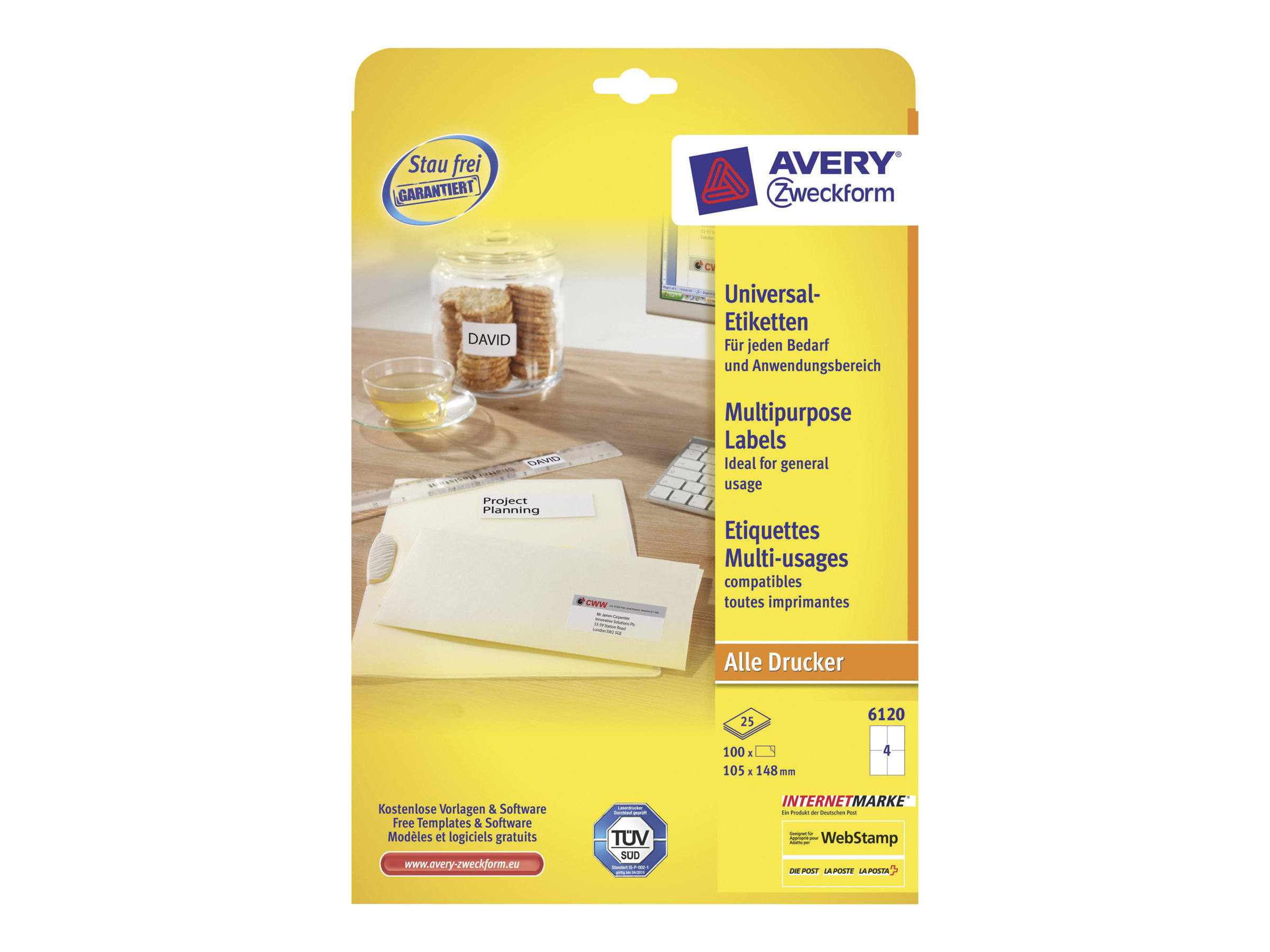 120 AVERY Zweckform Etiketten 6120 weiss 105,0 x 148,0 mm 120 AVERY Zweckform Etiketten 6120 weiss 105,0 x 148,0 mm