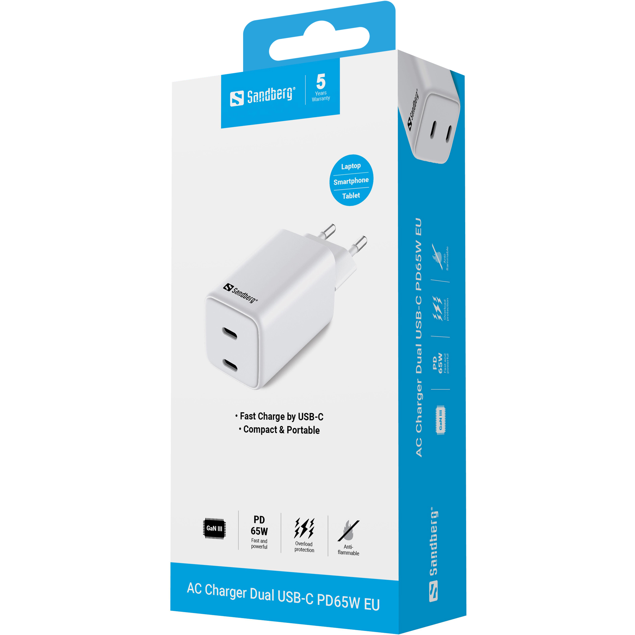 44156 SANDBERG AC USB Ladegeraet 65 W