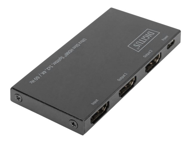 DIGITUS DS45322 Ultra Slim HDMI Splitter 1x2 4K60Hz HDR HDCP 22 18 Gbps Micro USB Power