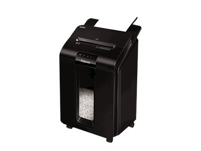 Fellowes AutoMax 100M Aktenvernichter mit Partikelschnitt P-4, 4 x 10 mm, bis 100 Blatt, schwarz Fellowes AutoMax 100M Aktenvernichter mit Partikelschnitt P-4, 4 x 10 mm, bis 100 Blatt, schwarz