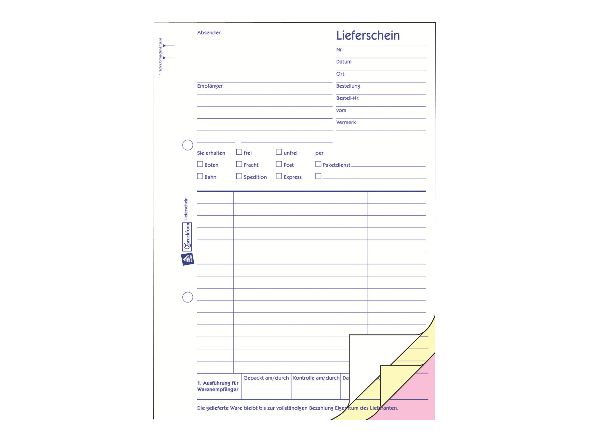 AVERY Zweckform Lieferschein mit Empfangsschein Formularbuch 721 AVERY Zweckform Lieferschein mit Empfangsschein Formularbuch 721