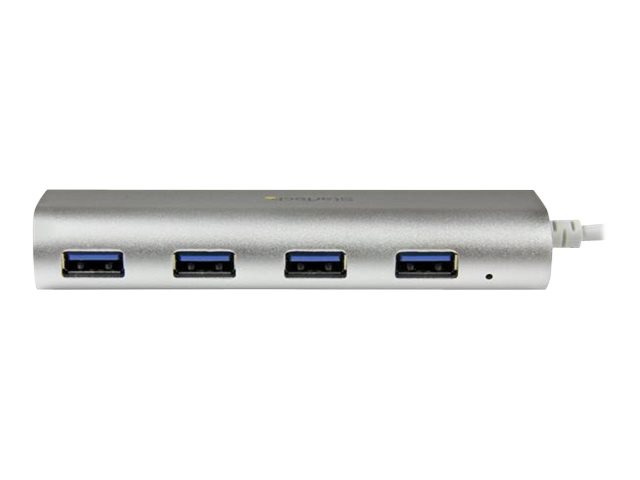 StarTech.com 4 Port kompakter USB 3.0 Hub mit eingebautem Kabel - Aluminium USB Hub - Silber - Hub - 4 Anschlüsse