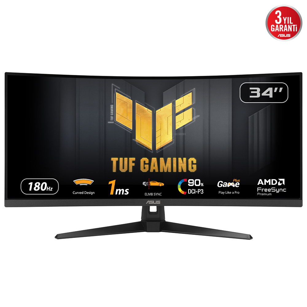 ASUS TUF Gaming VG34VQ3B 86,36cm 34Zoll VA WLED Curved 1500R UWQHD 219 180Hz 400cdm2 1ms 2x2W 2xHDMI 2xDP Black