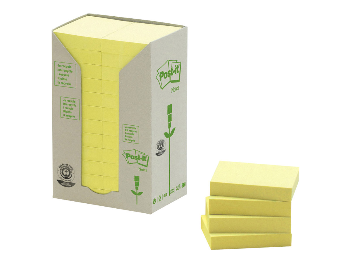 Postit Recycling Notes Haftnotizen 6531T gelb, 24 Bloecke