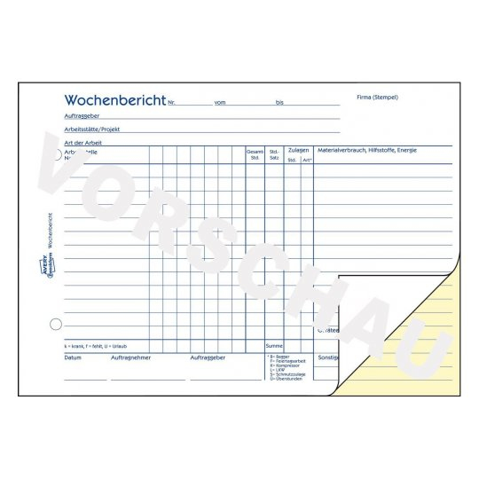 AVERY Zweckform Wochenbericht Formularbuch 1311