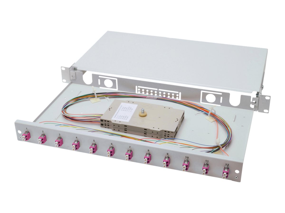 Spleißbox, 1U, Equipped 12xLC duplex,M25 Schraube,OM4, Adapter