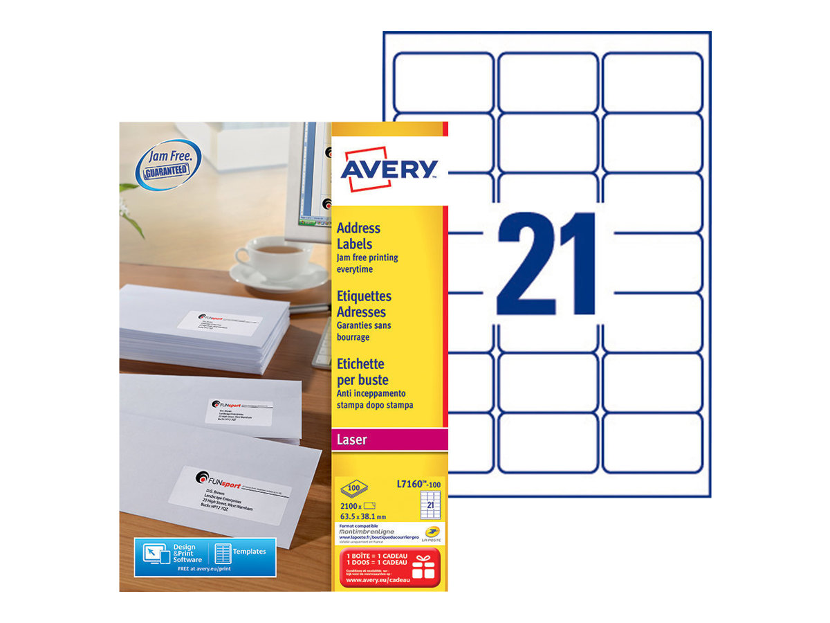 2.100 AVERY Zweckform Adressetiketten L7160-100 weiss 63,5 x 38,1 mm 2.100 AVERY Zweckform Adressetiketten L7160-100 weiss 63,5 x 38,1 mm