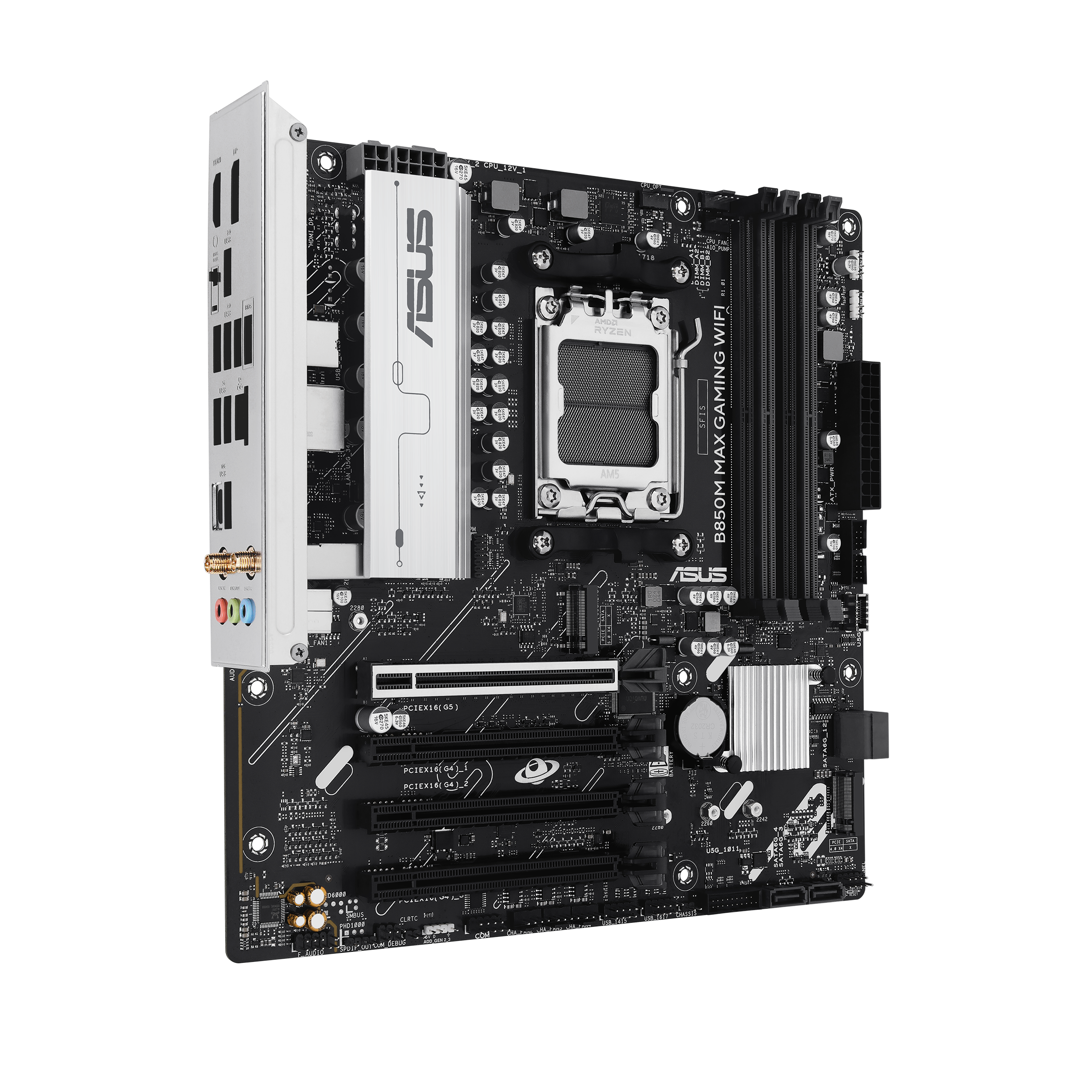 ASUS B850M MAX GAMING WIFI AMD AM5 mATX motherboard 4xDDR5 PCIe 50 3xM2 1xHDMI 1xDisplayPort 4xSATA