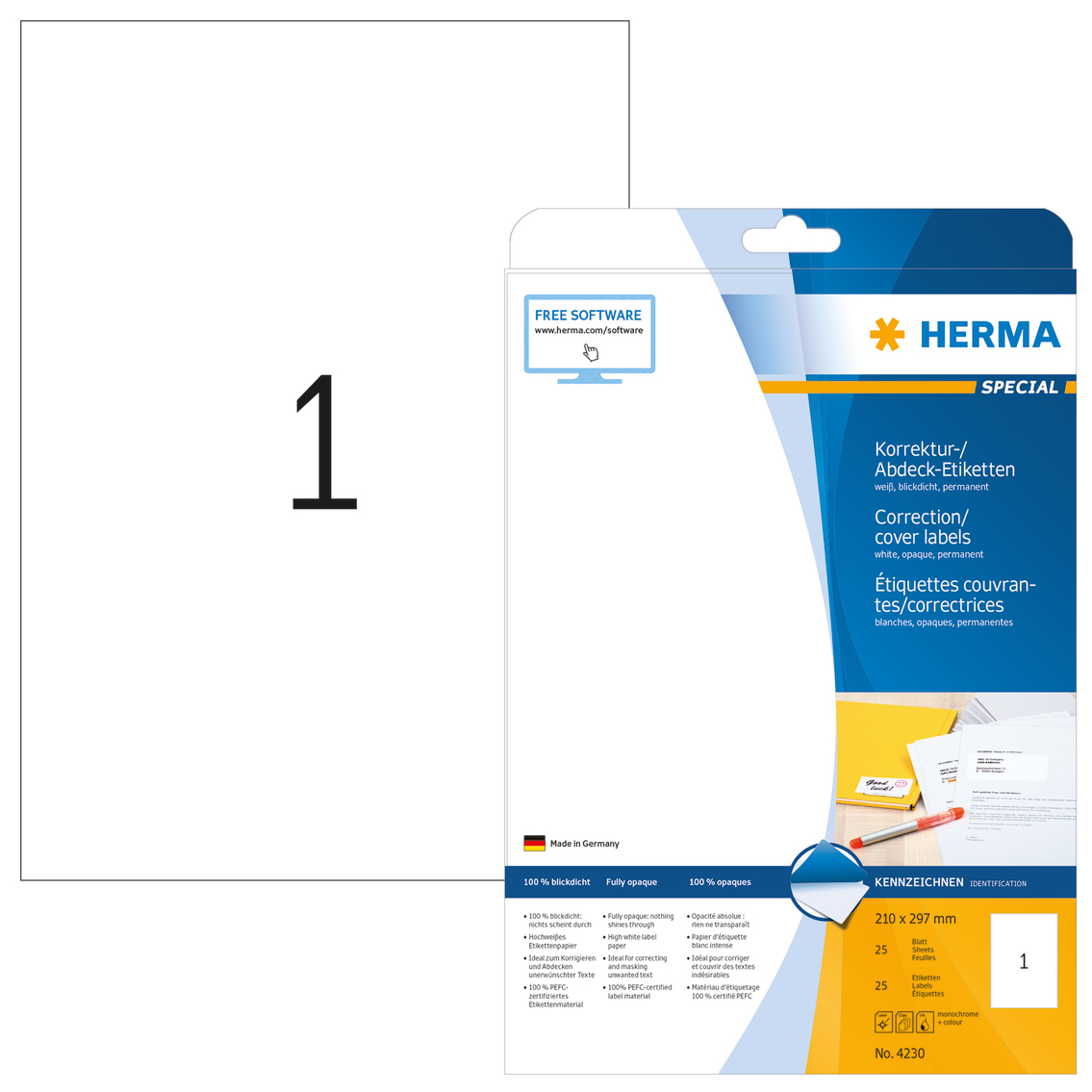25 HERMA Etiketten 4230 weiss 210,0 x 297,0 mm
