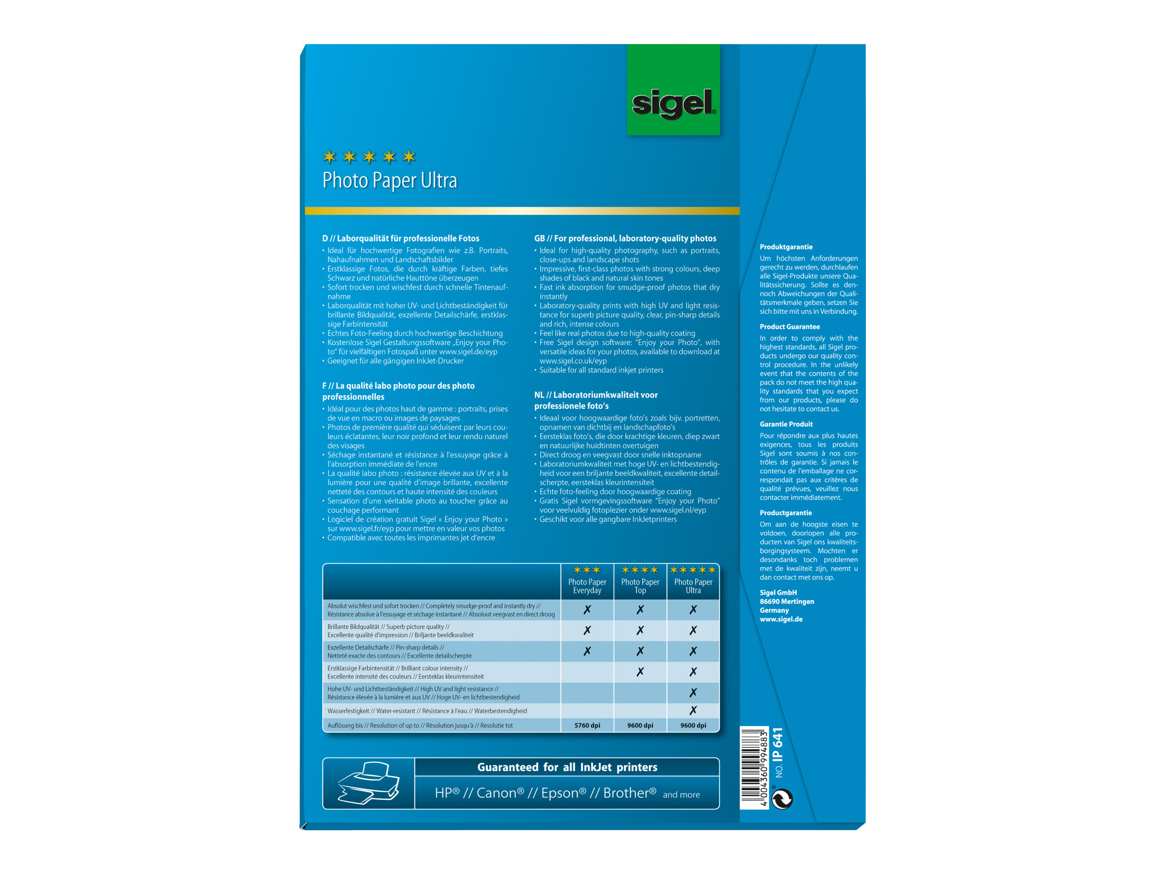 SIGEL Fotopapier IP641 DIN A4 hochglaenzend 260 g/qm 50 Blatt SIGEL Fotopapier IP641 DIN A4 hochglaenzend 260 g/qm 50 Blatt