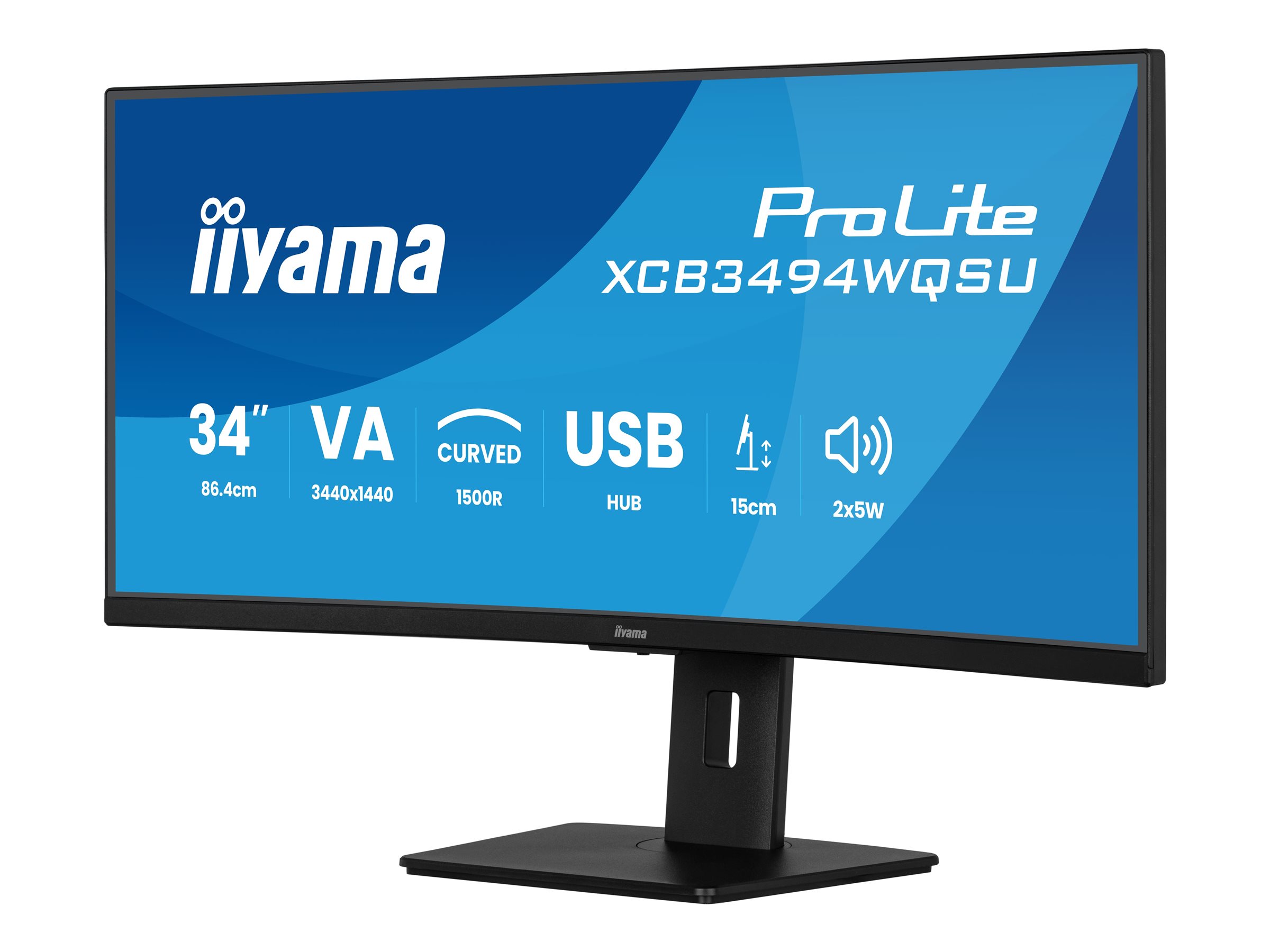 IIYAMA 86,36cm 34Zoll UW Curved VA-panel 3440x1440 120Hz 350cd/m2 04ms MPRT Speakers DisplayPort 2xHDMI USB HUB 2x 3.2 2xC Adaptive