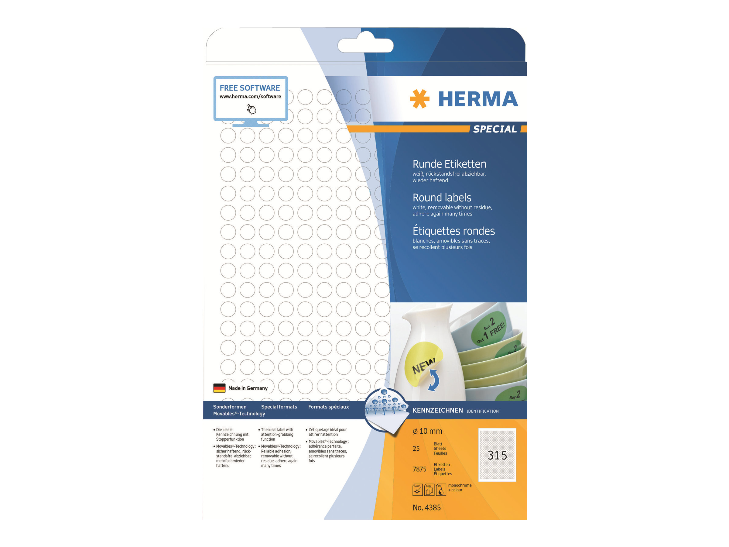 7.875 HERMA Etiketten 4385 weiÃ 10,0 x 10,0 mm